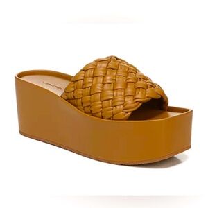 Vince Mari Slip On Platform Wedge Sandals Tan‎ Leather Size 8